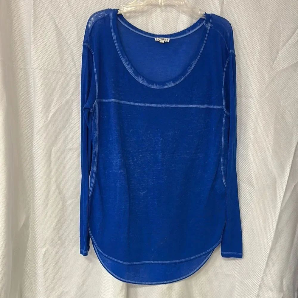 Women's Blue Sheer Long Sleeve Top
